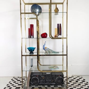 Vintage MCM Milo Baughman Brass 5 Tier Display Shelf