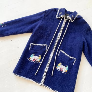 1950s Embroidered Blue Snow Coat 