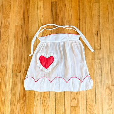 50s Valentine's White and Red Heart Pocket Ric Rac Organza Half Apron 
