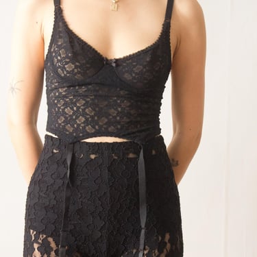 1990s Stretch Lace Top Camisole With Garter Stays 