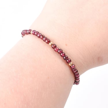 Vintage Natural Garnet Beaded Bracelet with 14K Gold Beads, 8 14K Beads, Minimalist Garnet Beaded Bracelet, 6 6 1/2in length 