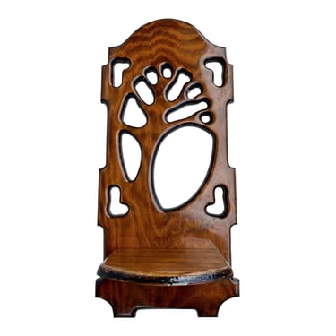 Mid-Century Modern Carved Oak Lacquered Tree Motif Hanging Wall Shelf