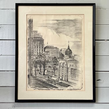 Carre Dominion by Sara Dickinson  Signed Numbered | Canada Art Montreal | Vintage Lithograph Pencil Sketch 