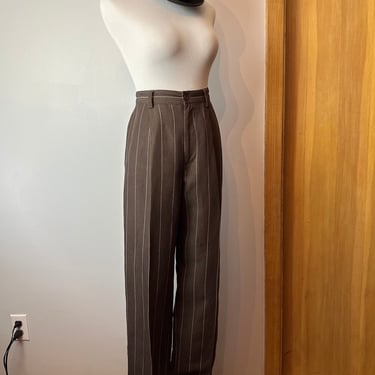 VTG 90’s linen pinstriped pants~ high waisted wide leg Women’s trousers~ Androgynous style / pleated slacks size S/ 4ish 