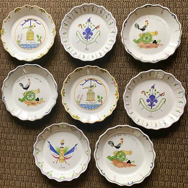 1789 Revolution Decorative Liberte French Plates ~20th Century Pottery French Faience Plate Set of 8 Fait Main~Vintage French Provincial 