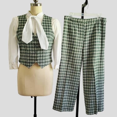 1970s 2pc Vest Pantsuit - 70s Set - 70s Women's Vintage Size Medium 