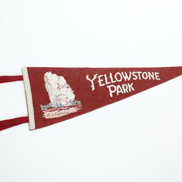 Vintage 40's Yellowstone Park Felt Pennant - Old Faithful Geyser - Red Felt Pennant 