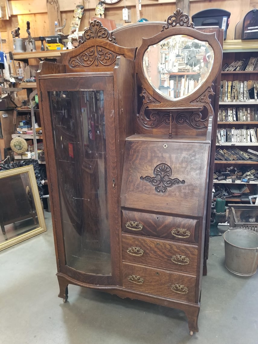 Antique Secretary with Curved Glass Display Cabinet Earthwise Architectual Salvage Seattle Seattle WA