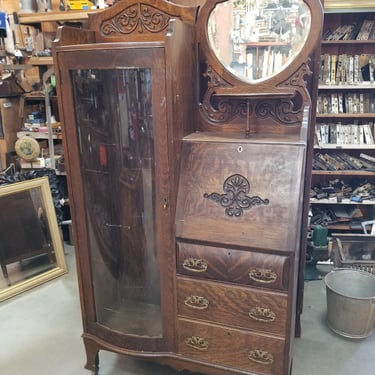 Antique Secretary with Curved Glass Display Cabinet