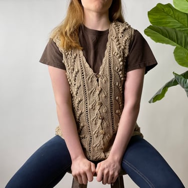 Vintage Brown Silk Crochet Nubby Sweater Vest 