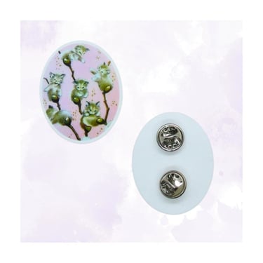 Vintage Kitten Pin - Retro 60s Style Kittens & Fuzzy Catkins Brooch - Cute Kitsch Cat Accessory 