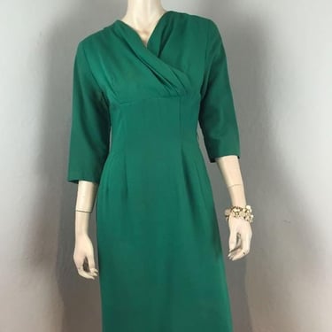 Fashion House Green - Vintage 1950s 1960s Bold Green Wool Day Dress -8/10 