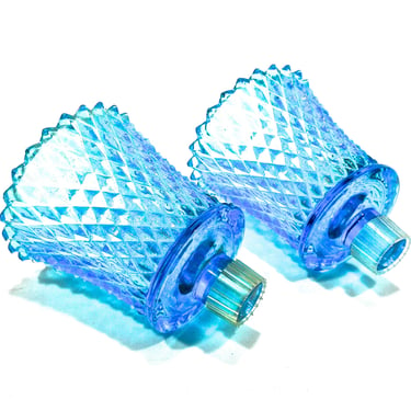 VINTAGE: 2 Aqua Blue Diamond Glass Votive Candle Holders - SKU 23-A-00010511 