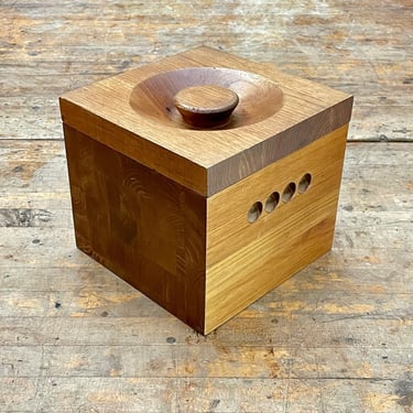 Vintage Teak Hardwood Box or Ice Bucket Staved Wood Mid-Century Design 
