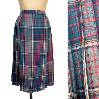 1960s pleated plaid wrap skirt - size medium 