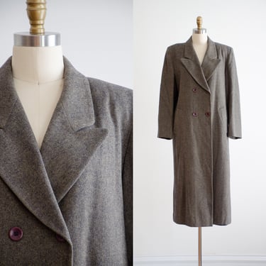 herringbone wool coat 80s 90s vintage Pendleton beige navy oversized coat 