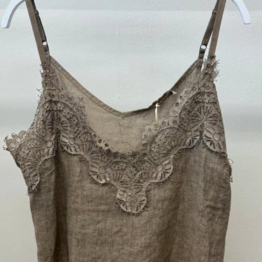 LINEN LACE TRIM CAMISOLE (154010/12217-MOCHA)