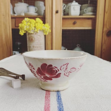 Beautiful vintage French cafe au lait bowl with rose 