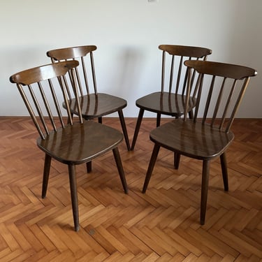 SET of 4 Vintage Brown Wooden Dining Chairs / Mid Centuy Dining Room Chairs / Yugoslavia / Javor Pivka / 1970s 