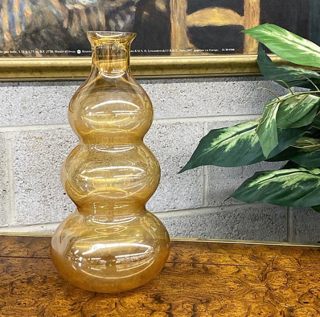 Vintage Bubble Vase Retro 2000s Contemporary + Amber Orange Glass + 3