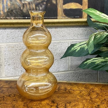 Vintage Bubble Vase Retro 2000s Contemporary + Amber Orange Glass + 3 Tier Design + Semi See Through + Modern Home Decor + Flower Display 