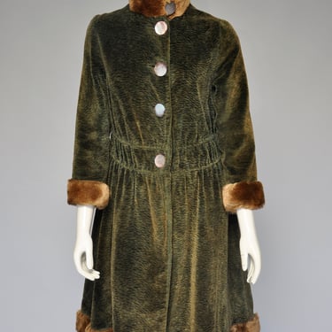 vintage antique Edwardian green coat with faux fur trim XS-M 