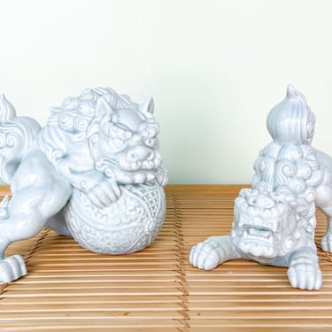 Pair of Celadon Foo Dog Figurines