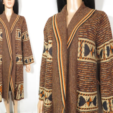 Vintage 70s Hippie Trench Sweater Jacket Size M 