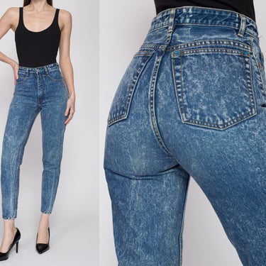 XS 80s Acid Wash High Waisted Ankle Zip Jeans 25" | Vintage Jordache Slim Skinny Mom Jeans 