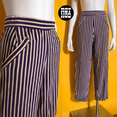 UNIQUE Vintage 70s 80s Purple Stripe Corduroy Cropped Pants 