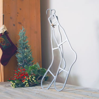 Antique metal sock form / pair of metal sock stretchers / stocking dryer / rustic decor / metal Christmas stocking / farmhouse decor 