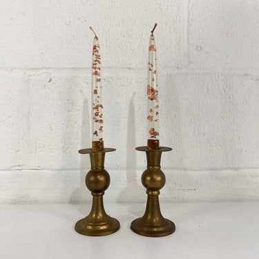 Vintage Brass Candle Holders Pair Candlesticks Retro Decor Mid-Century Hollywood Regency Candleholder Wedding 