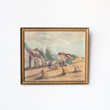 Village with Haystack Bundles Oil Painting