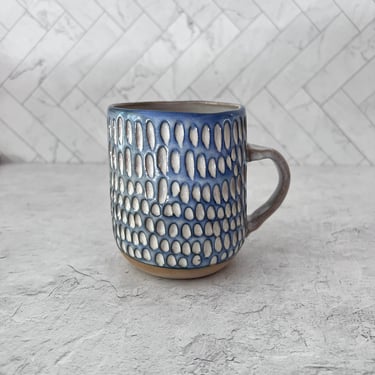 Floating Blue pottery mug, Large Ceramic coffee mug, Stoneware mug, Coffee lover gift, Unique mugs, Handmade gift 