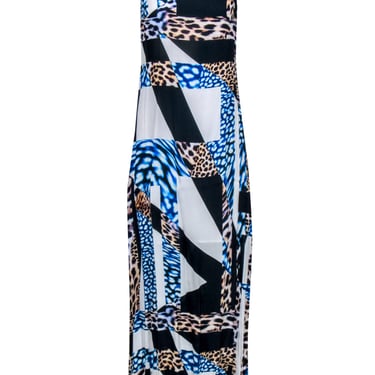 Trina Turk - Blue, Black &amp; White Cheetah Geo Print Maxi Dress Sz S