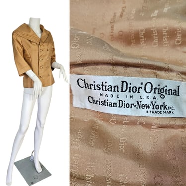 VTG Christian Dior 1960's Camel Tan Silk Jacket I Blazer I Suit Coat I Sz Med 