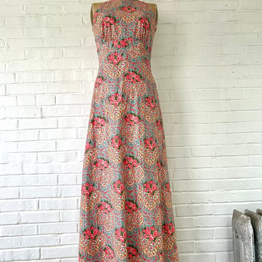 1960's Size 6 High Neck Floral Maxi Dress 