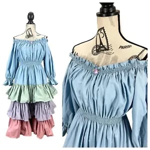 VTG Anna Konya Color Block Pastel Tiered Gypsy/Boho/Renaissance Layered Dress