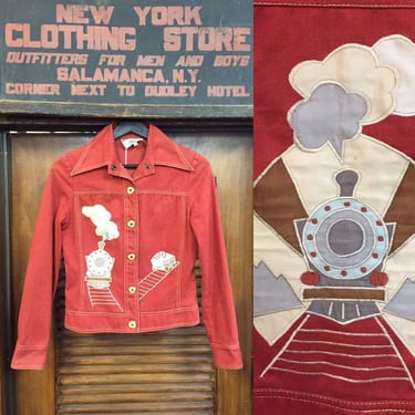 Vintage 1960’s Roncelli Label Train Pattern Glam Rock Jacket, Embroidered Jacket, Roncelli, 1960’s Roncelli 
