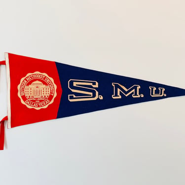 Vintage Southern Methodist University SMU Full Size Pennant circa 1977 by Chicago Pennant Company - As Is Condition 