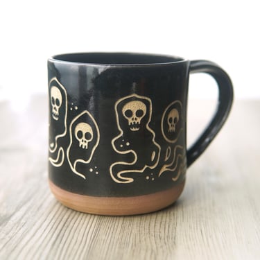 Wraith Skull Mug - haunted ghost Halloween pottery 