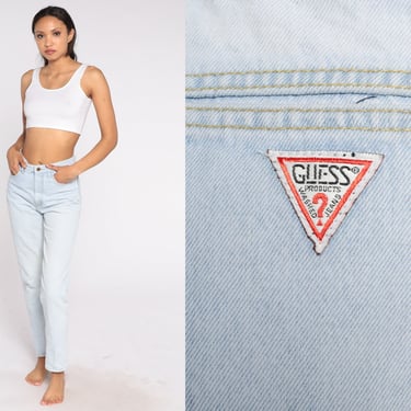 90s Guess Jeans High Waisted Tapered Jeans Retro Light Stone Wash Denim Pants Boho Grunge Mom Jeans Hippie Summer 1990s Vintage Small S 
