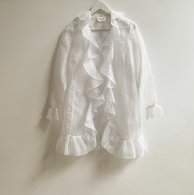 White Organza Ruffled Robe