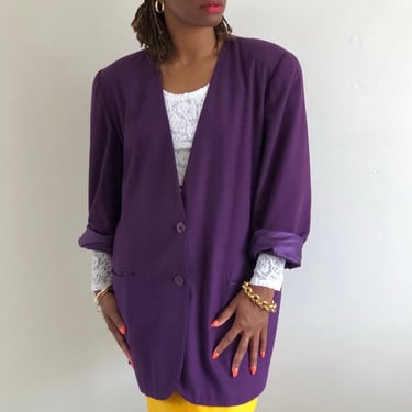 90s raw silk blazer / vintage plum purple 100% silk oversized blazer | Large 