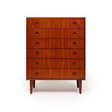 1960s Vintage Danish Mid-Century Teak Six-Drawer Tallboy Dresser 
