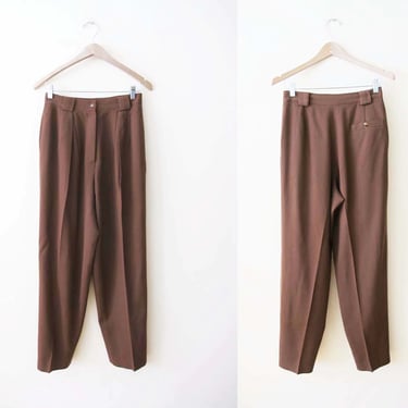 1980s Women Brown Wool Trouser Pants 28 - High Waist Pleated Pants - Academic Preppy Pants - Baggy Trousers 