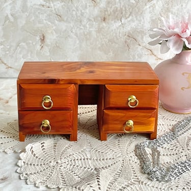 All Wood Jewelry Box, 4 Drawers, Dress Table Top, Vintage 50s 60s 