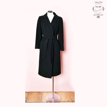 Black Classic PURE CASHMERE COAT, Wrap, Belted, Long Coat, Overcoat, Warm, Winter, Classic, Trench, Vintage, 1970's, 1960's, 1980's, 