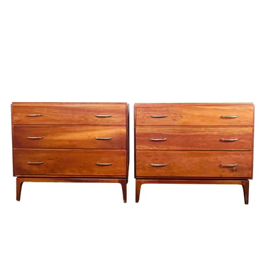 #1180 Pair of MCM Walnut 3 Drawer Chests / Dressers