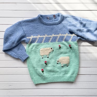 cute cottagecore sweater 80s vintage mint green blue sheep sweater 